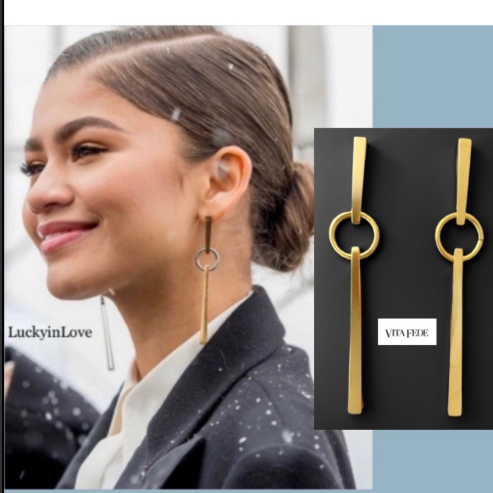 VITA FEDE • NEW Bella Modern Geometric Gold Hoop Bar Drop Italian Made Earrings